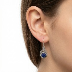 PENDIENTE PLATA DE LEY Y ZAFIRO CABUJON